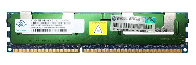 Mémoire RAM 1x 8GB Nanya ECC REGISTERED DDR3 2Rx4 1066MHz PC3-10600 RDIMM | NT8GC72B4NB1NK-CG